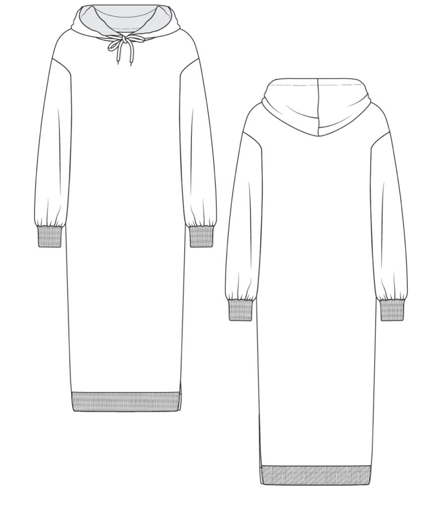 technische Zeichnung des Hoodiekleids Vera von Bara Studio - mein Weihnachtskleid für den Sew Along 2022