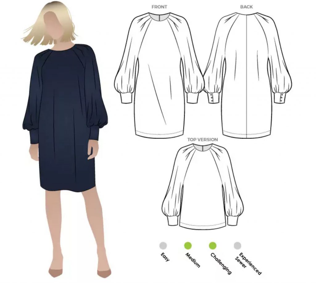 Technische Zeichnung und Skizze des Catalina Designer Dress von Style Arc