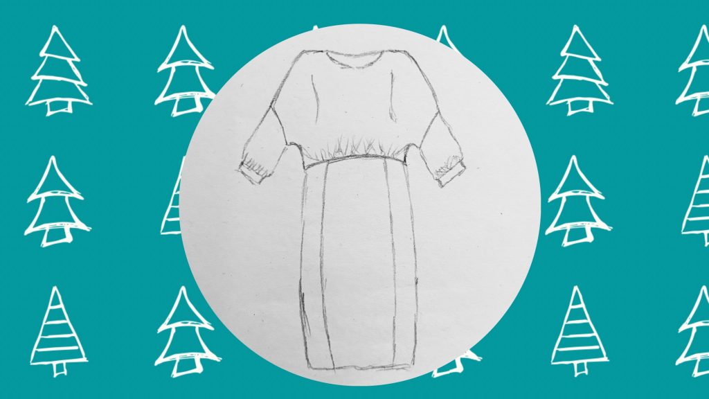 Titelbild Auftakt zum Weihnachtskleid Sewalon, Handzeichnung des gewählten Kleides