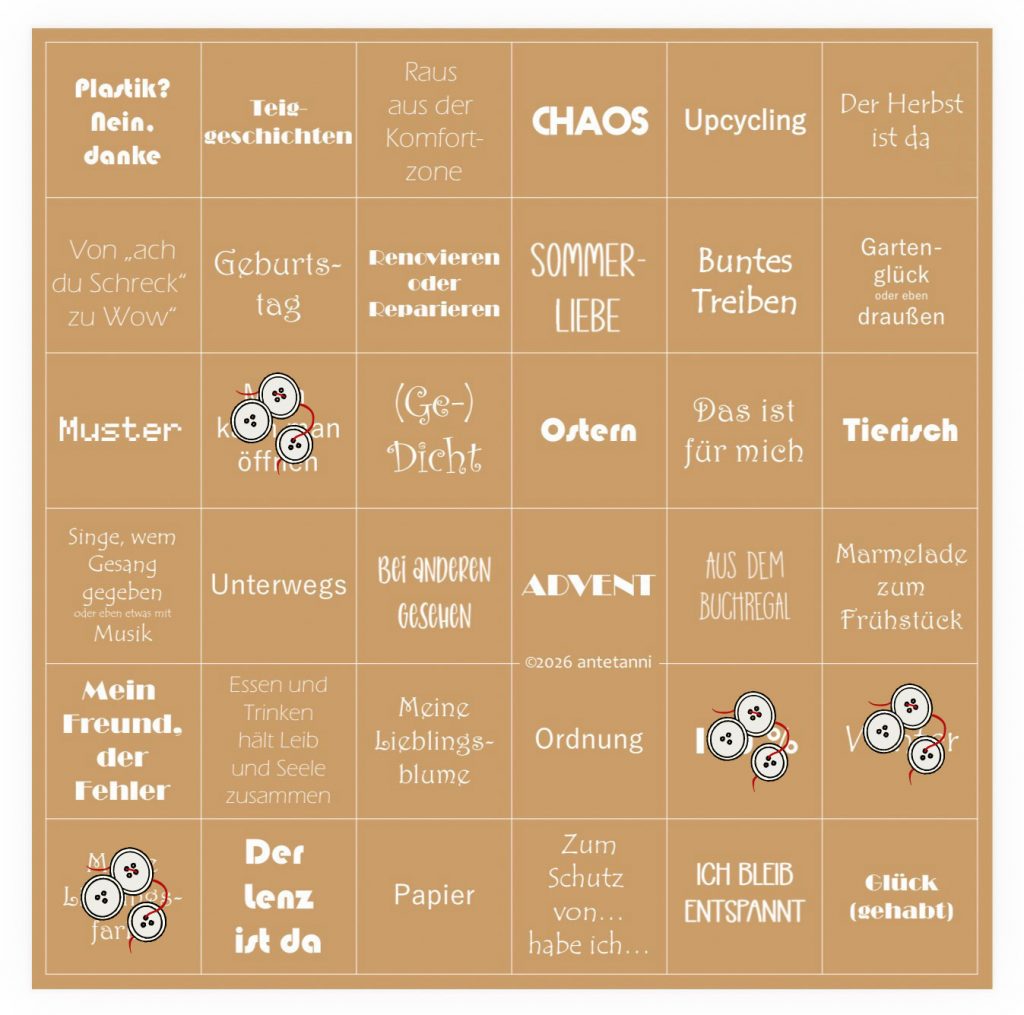 DIY-Bingo mit abgekreuztem "Lieblingsfarbe" Feld