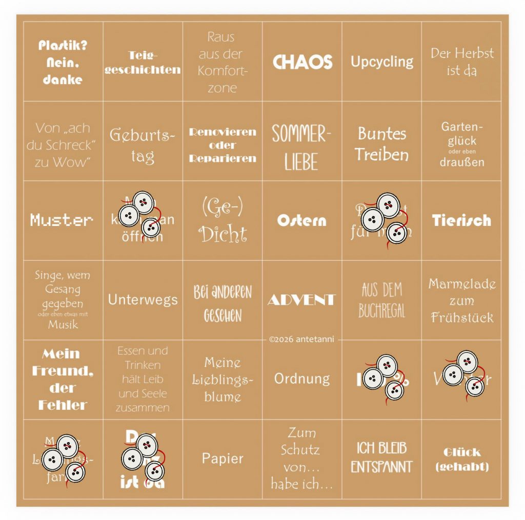 Bingo-Karte mit abgekreuzten Kästchen. Noch gibt es kein Bingo.